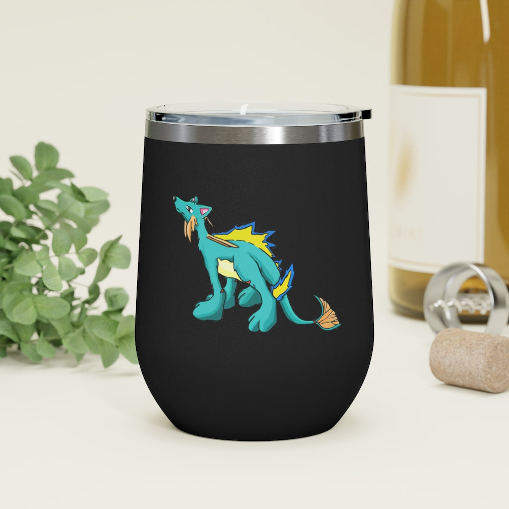 Doffis 12oz Insulated Wine Tumbler in stainless steel with a clear lid, showcasing its sleek design and double-wall insulation.