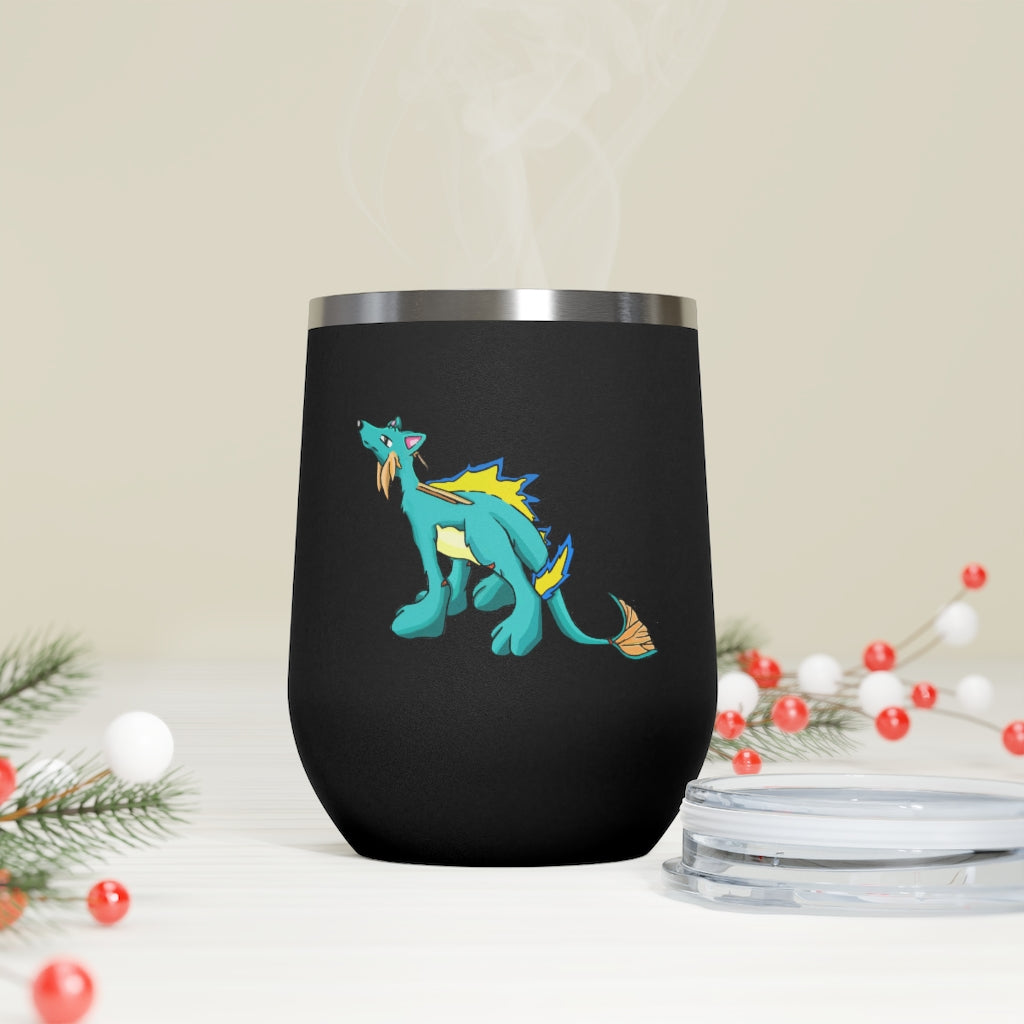 Doffis 12oz Insulated Wine Tumbler in stainless steel with a clear lid, showcasing its sleek design and double-wall insulation.