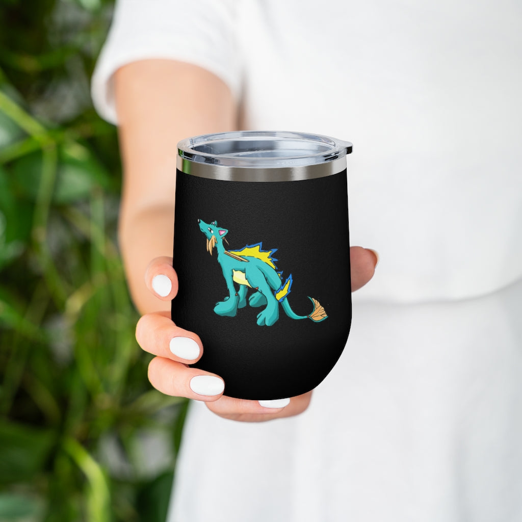 Doffis 12oz Insulated Wine Tumbler in stainless steel with a clear lid, showcasing its sleek design and double-wall insulation.