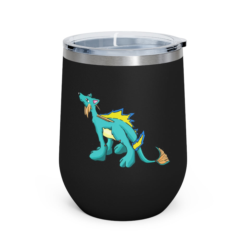 Doffis 12oz Insulated Wine Tumbler in stainless steel with a clear lid, showcasing its sleek design and double-wall insulation.