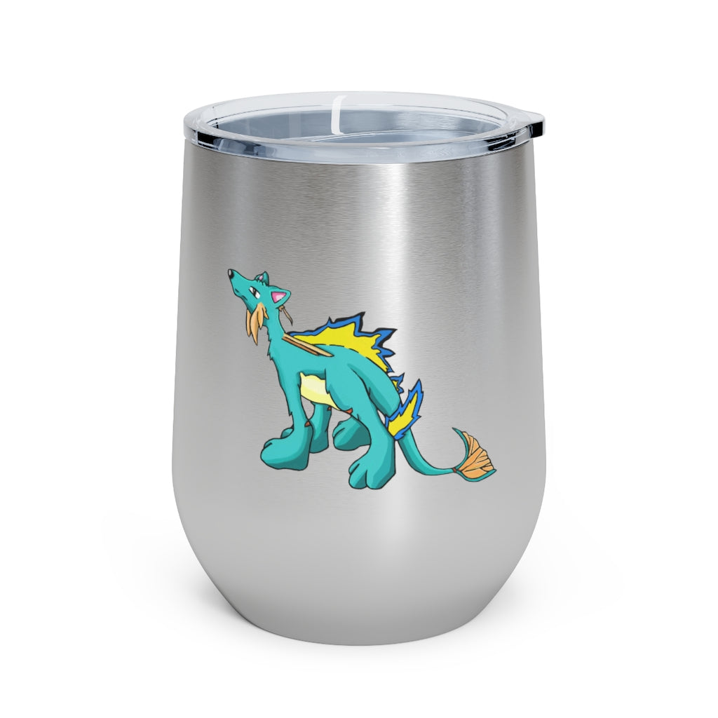 Doffis 12oz Insulated Wine Tumbler in stainless steel with a clear lid, showcasing its sleek design and double-wall insulation.