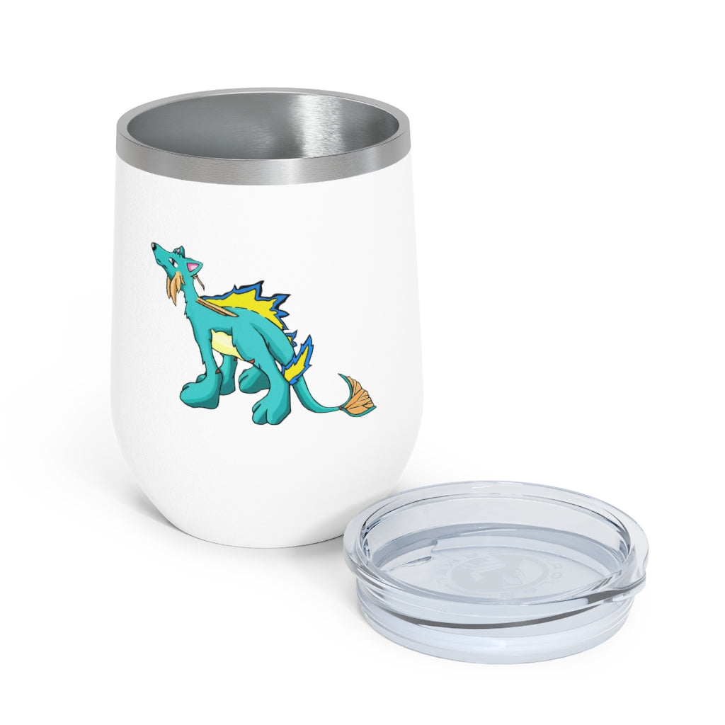 Doffis 12oz Insulated Wine Tumbler in stainless steel with a clear lid, showcasing its sleek design and double-wall insulation.