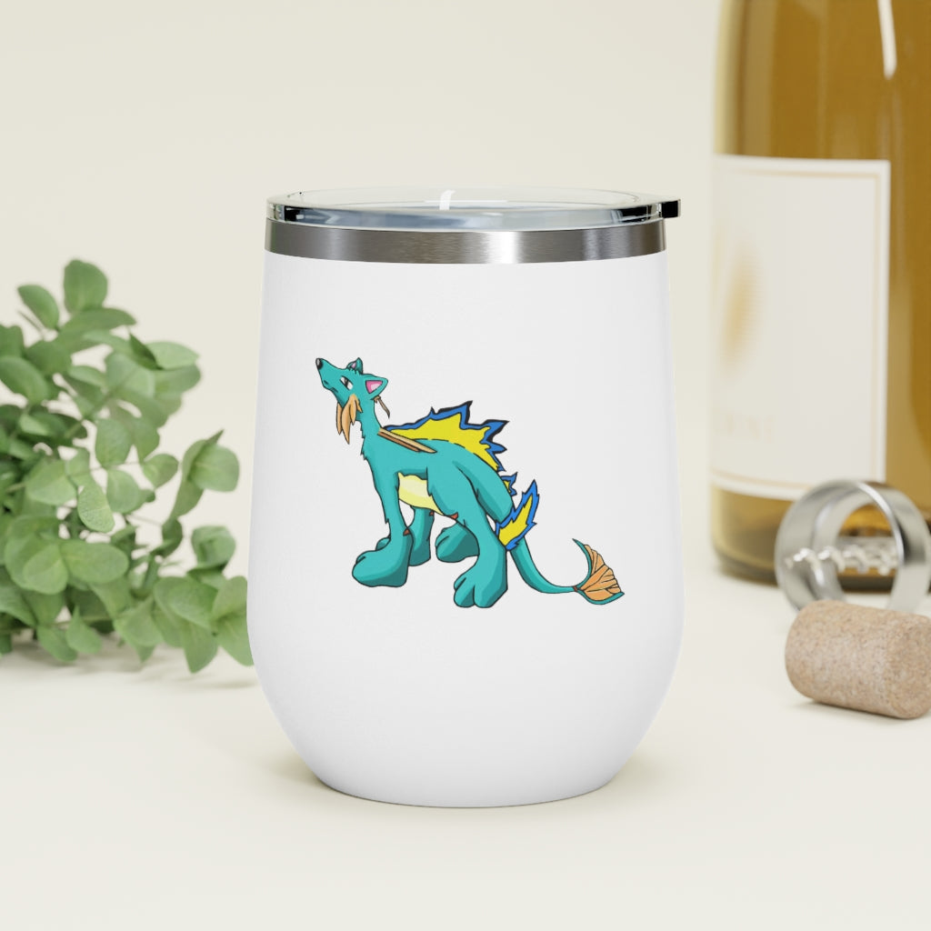 Doffis 12oz Insulated Wine Tumbler in stainless steel with a clear lid, showcasing its sleek design and double-wall insulation.