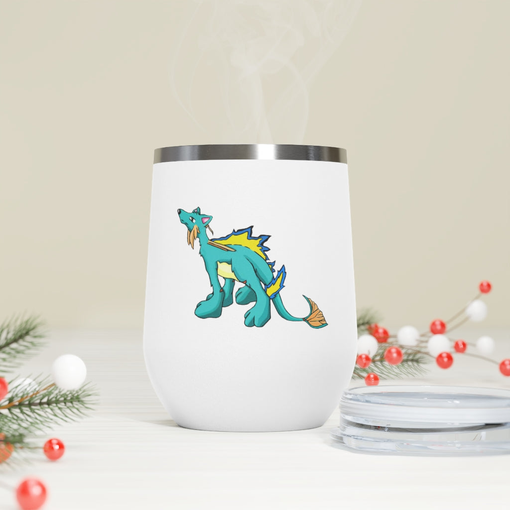 Doffis 12oz Insulated Wine Tumbler in stainless steel with a clear lid, showcasing its sleek design and double-wall insulation.