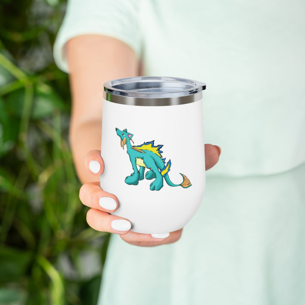 Doffis 12oz Insulated Wine Tumbler in stainless steel with a clear lid, showcasing its sleek design and double-wall insulation.