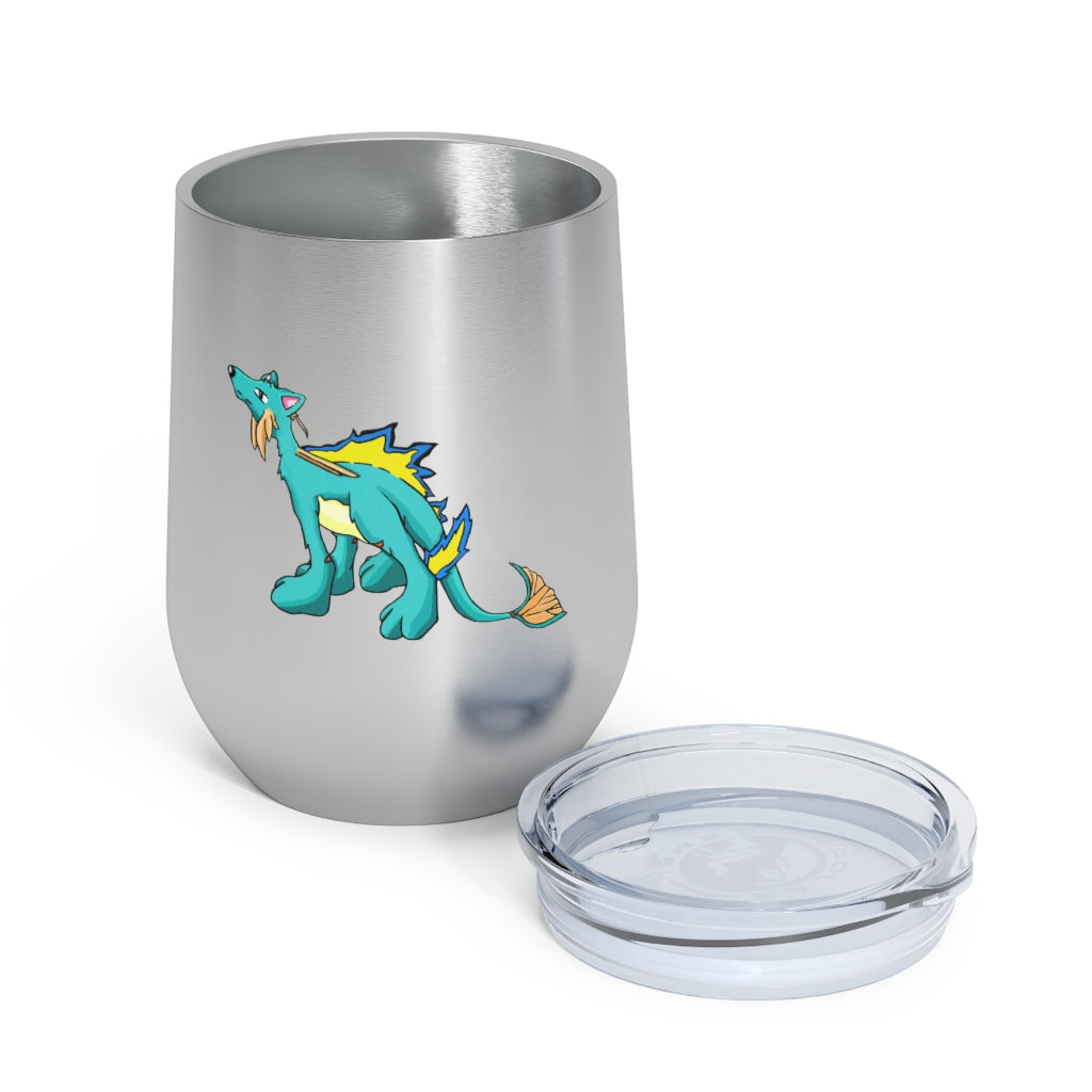 Doffis 12oz Insulated Wine Tumbler in stainless steel with a clear lid, showcasing its sleek design and double-wall insulation.