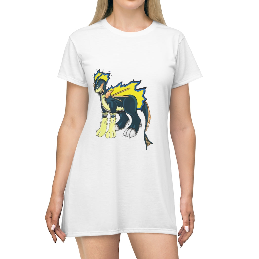 Doffis All Over Print T-Shirt Dress featuring vibrant patterns and a comfortable fit, perfect for casual or dressy occasions.