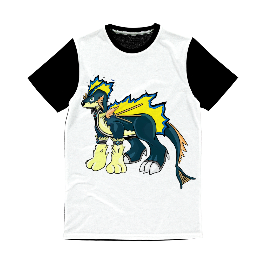 Doffis Classic Sublimation Panel T-Shirt featuring a vibrant front design and plain black back, ideal for sublimation printing.