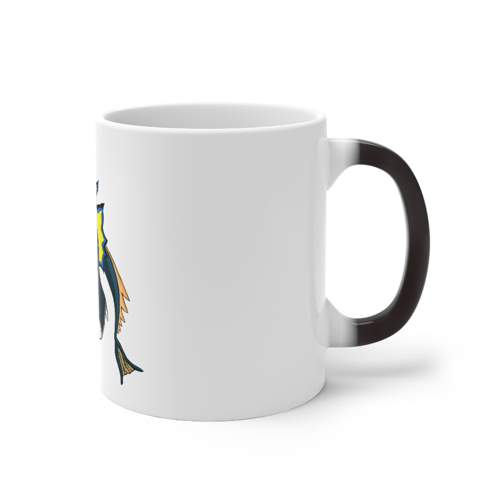 Doffis Color Changing Mug showcasing its vibrant color-changing feature when filled with a hot beverage.