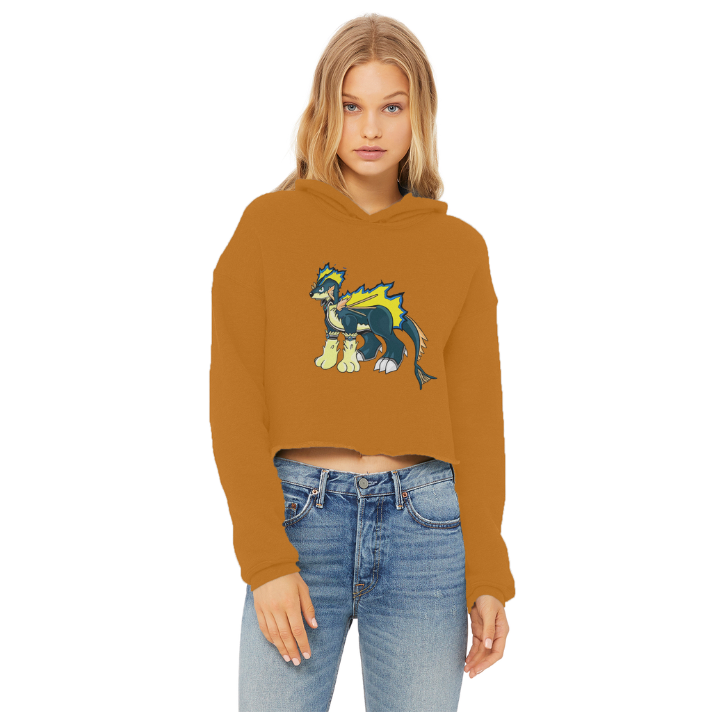 Doffis Ladies Cropped Raw Edge Hoodie in various colors with raw edge hem and double fabric hood.