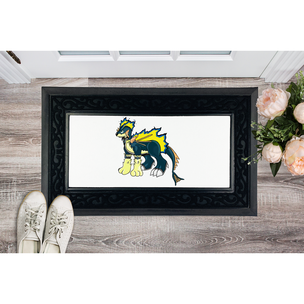 Doffis Sublimation Heavy Duty Door Mat featuring a removable printable fabric center and a non-slip rubber base, elegantly designed with a fabric brush border.