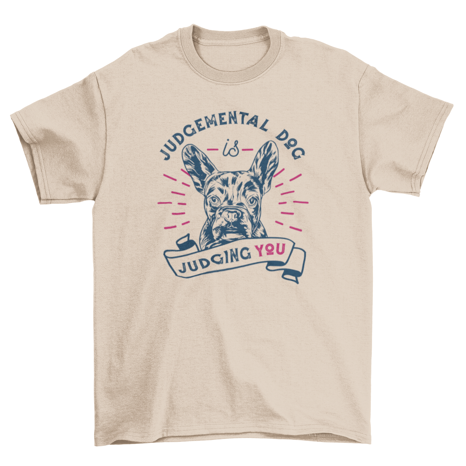 Funny t-shirt featuring a dog with big ears and a humorous quote about judgement.