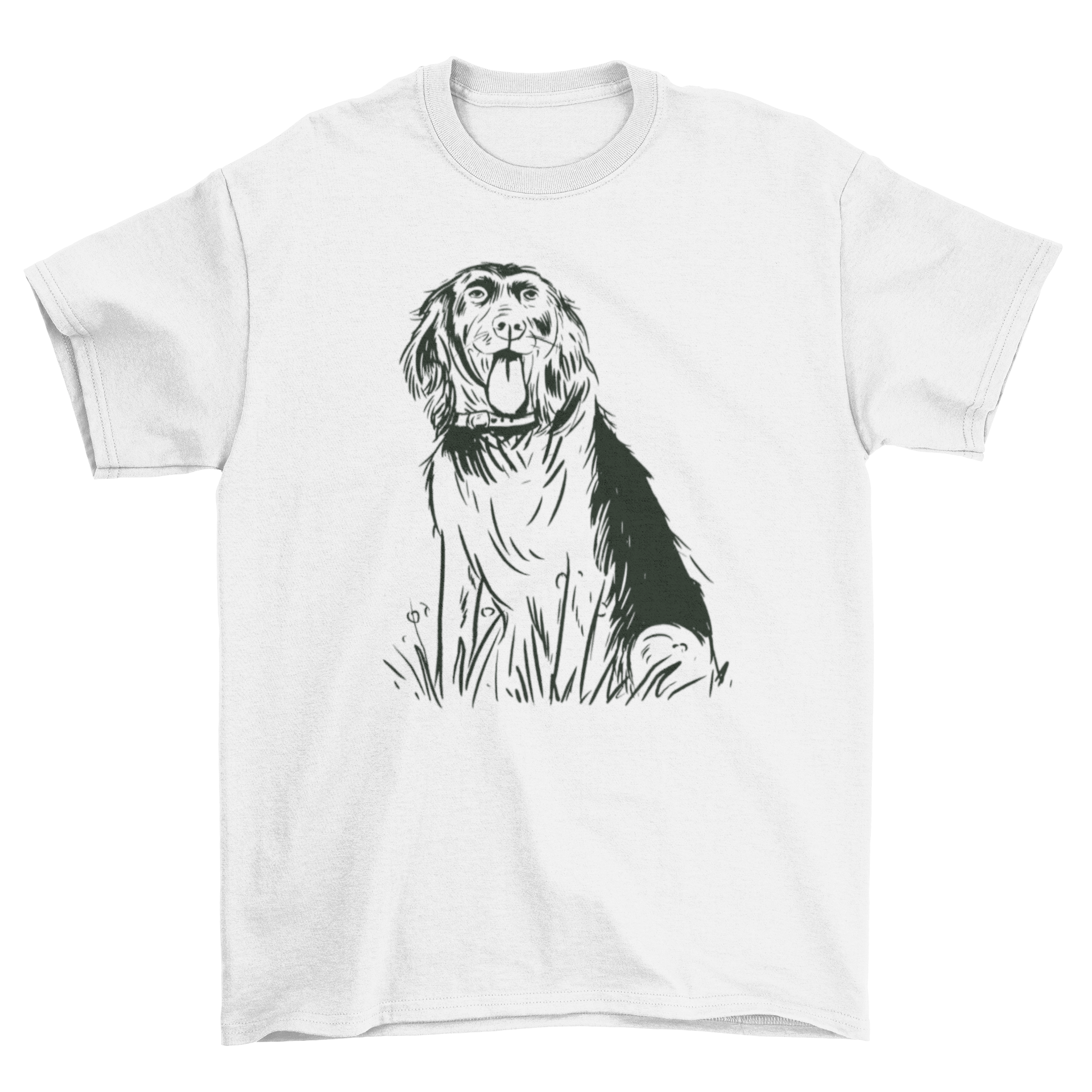Hand-drawn t-shirt design featuring a Kleiner Munsterlander dog breed in artistic style.