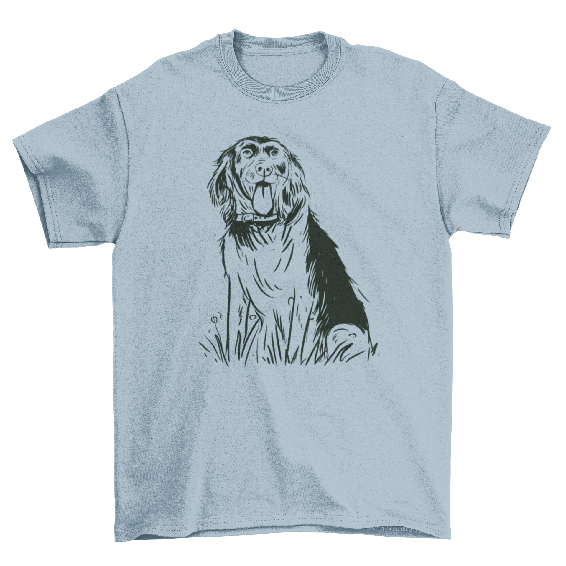Hand-drawn t-shirt design featuring a Kleiner Munsterlander dog breed in artistic style.