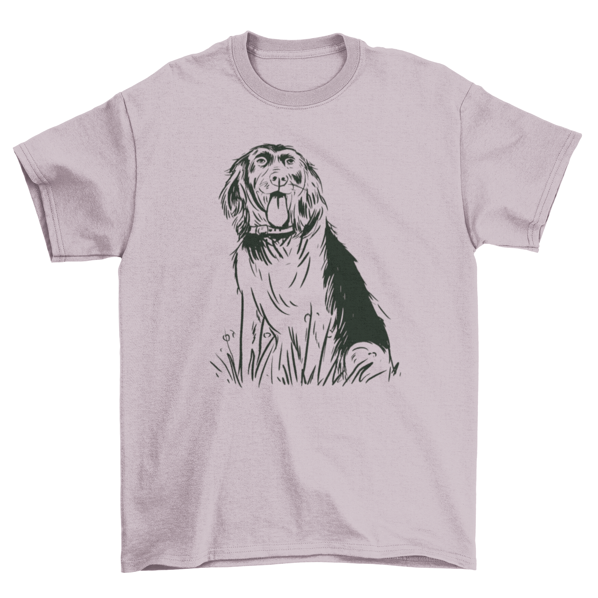Hand-drawn t-shirt design featuring a Kleiner Munsterlander dog breed in artistic style.
