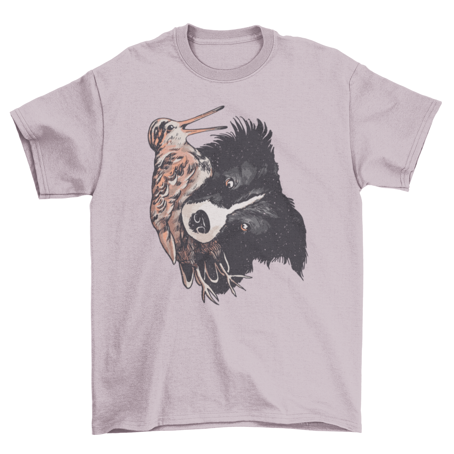 A stylish t-shirt featuring a dog holding a woodcock bird in its mouth, perfect for dog lovers and outdoor enthusiasts.