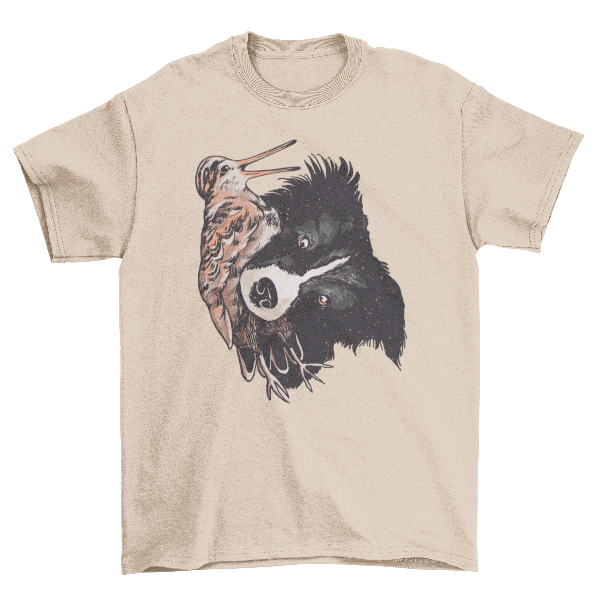 A stylish t-shirt featuring a dog holding a woodcock bird in its mouth, perfect for dog lovers and outdoor enthusiasts.
