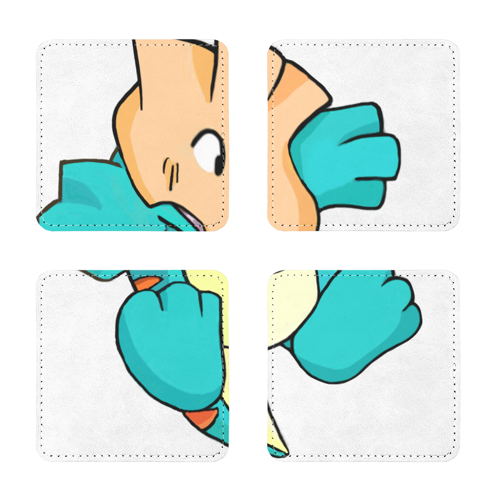 Pack of four Dogat Sublimation Coasters made of PU leather, featuring a white printable face and white stitching, available in square and round shapes.