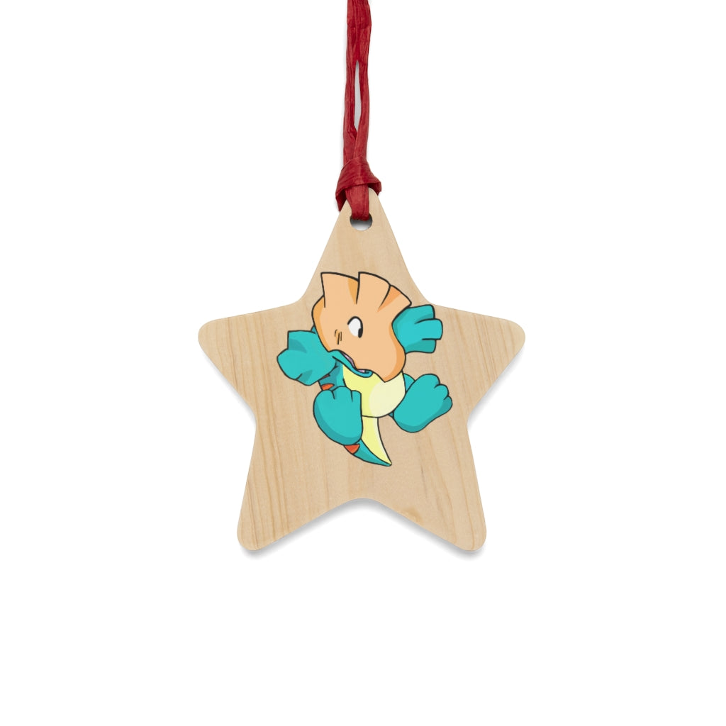 Dogat Wooden Christmas Ornaments featuring six whimsical shapes with a rustic wood finish and red hanging ribbons.