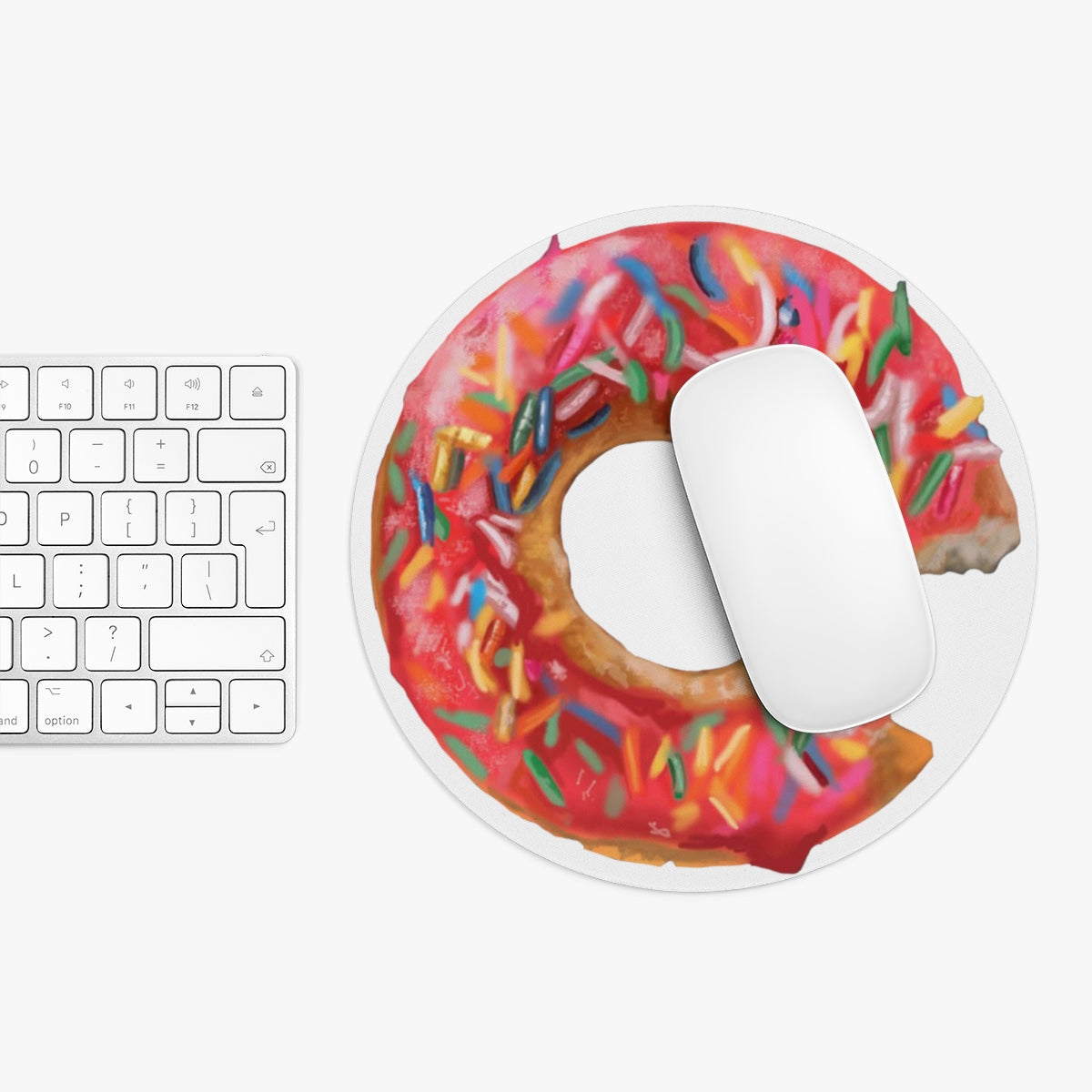 Colorful Donut Mouse Pad with a non-slip rubber bottom, available in round and rectangular shapes, perfect for enhancing any workspace.
