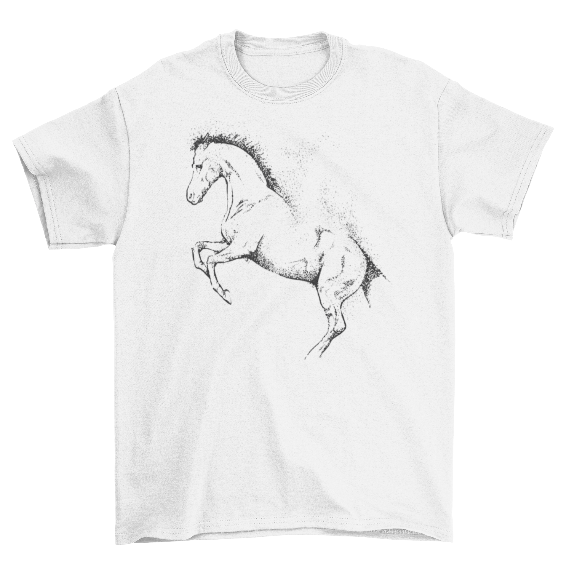 A stylish t-shirt featuring a detailed dotted illustration of a horse, showcasing its elegance and beauty.