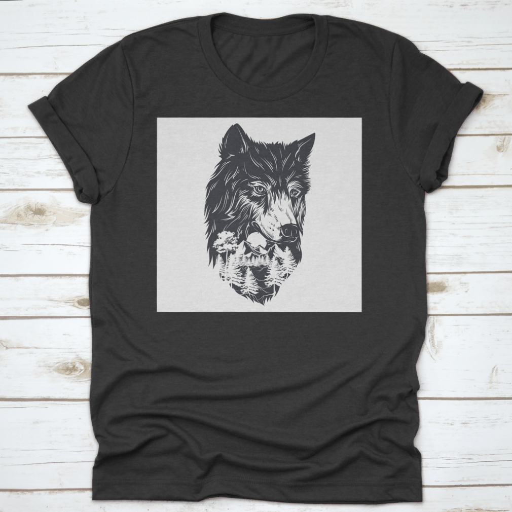 A captivating vector illustration featuring a double exposure of a forest landscape and a wolf silhouette, showcasing nature's beauty.