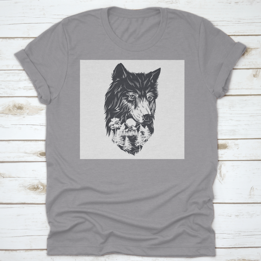 A captivating vector illustration featuring a double exposure of a forest landscape and a wolf silhouette, showcasing nature's beauty.