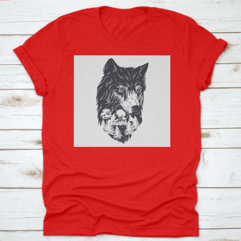 A captivating vector illustration featuring a double exposure of a forest landscape and a wolf silhouette, showcasing nature's beauty.