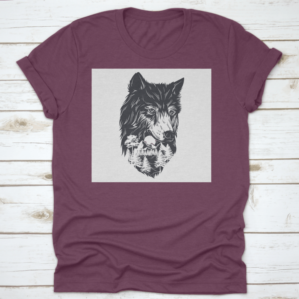 A captivating vector illustration featuring a double exposure of a forest landscape and a wolf silhouette, showcasing nature's beauty.