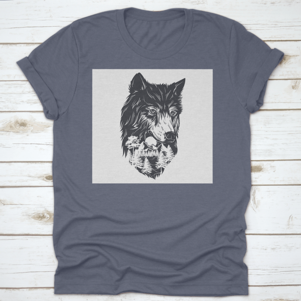 A captivating vector illustration featuring a double exposure of a forest landscape and a wolf silhouette, showcasing nature's beauty.