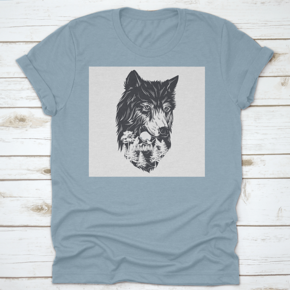 A captivating vector illustration featuring a double exposure of a forest landscape and a wolf silhouette, showcasing nature's beauty.