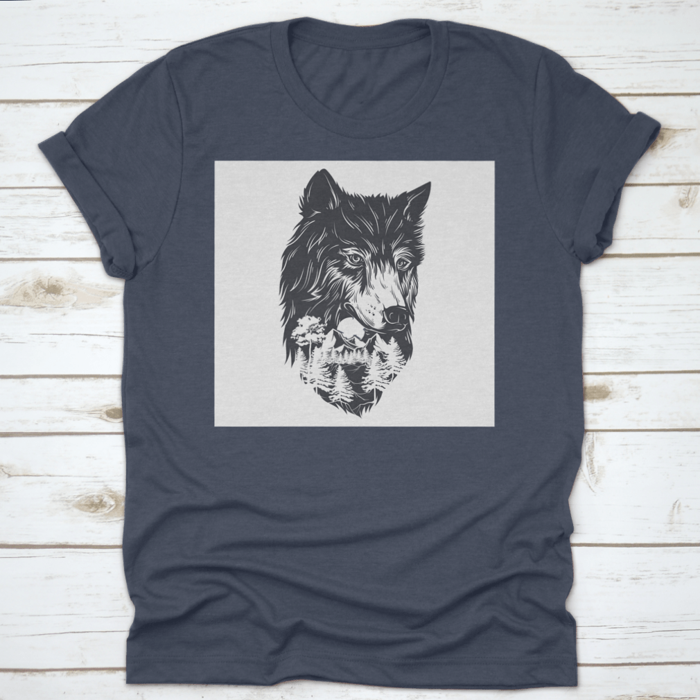 A captivating vector illustration featuring a double exposure of a forest landscape and a wolf silhouette, showcasing nature's beauty.