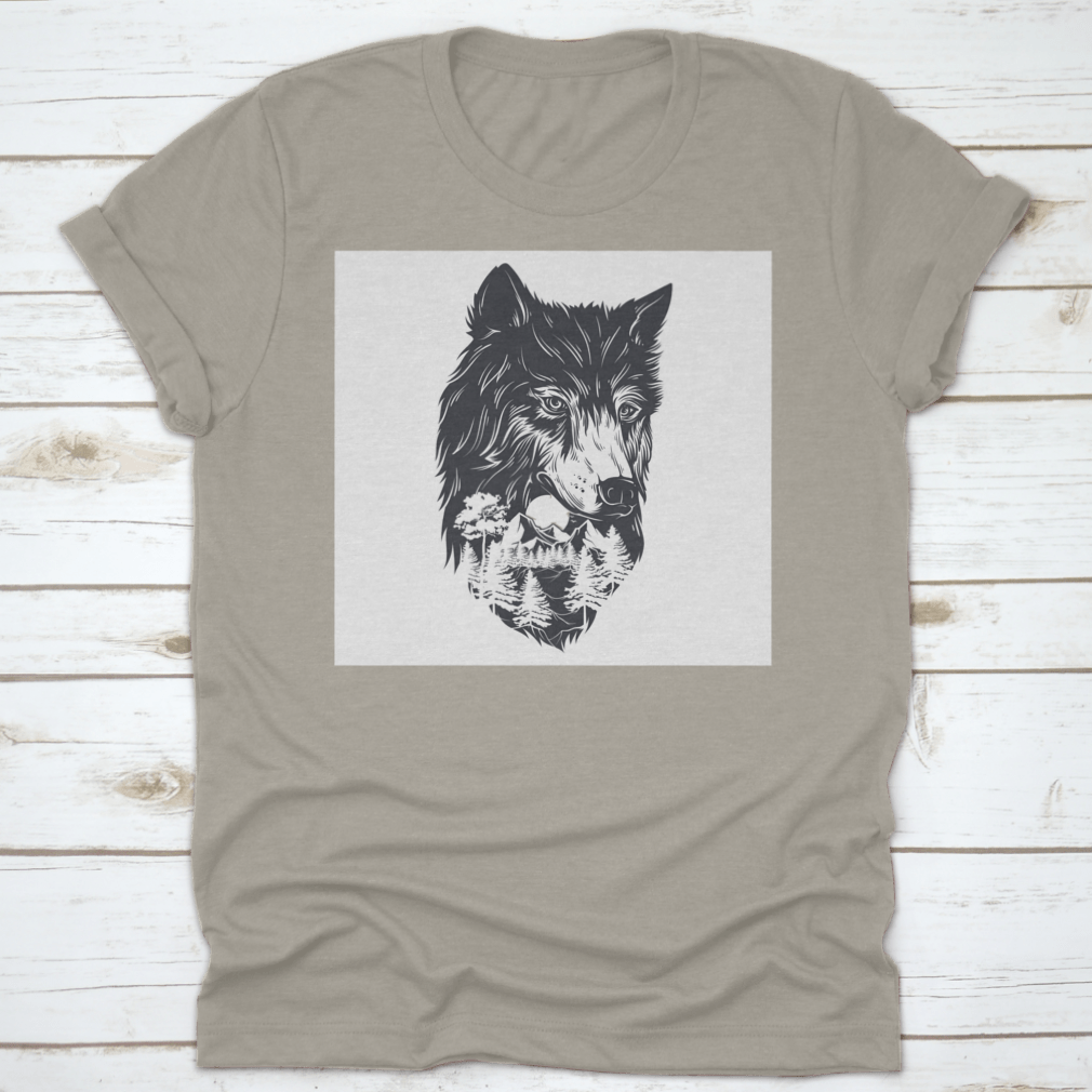 A captivating vector illustration featuring a double exposure of a forest landscape and a wolf silhouette, showcasing nature's beauty.