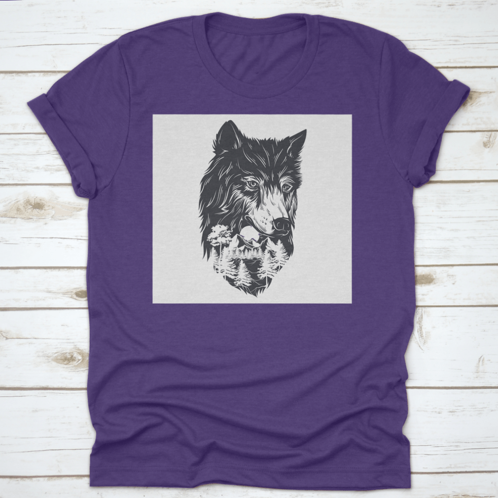 A captivating vector illustration featuring a double exposure of a forest landscape and a wolf silhouette, showcasing nature's beauty.