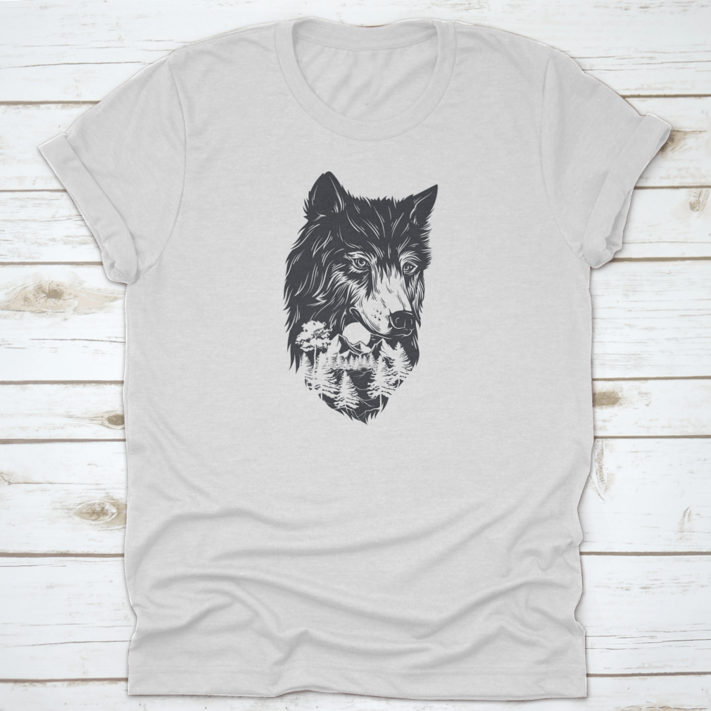 A captivating vector illustration featuring a double exposure of a forest landscape and a wolf silhouette, showcasing nature's beauty.