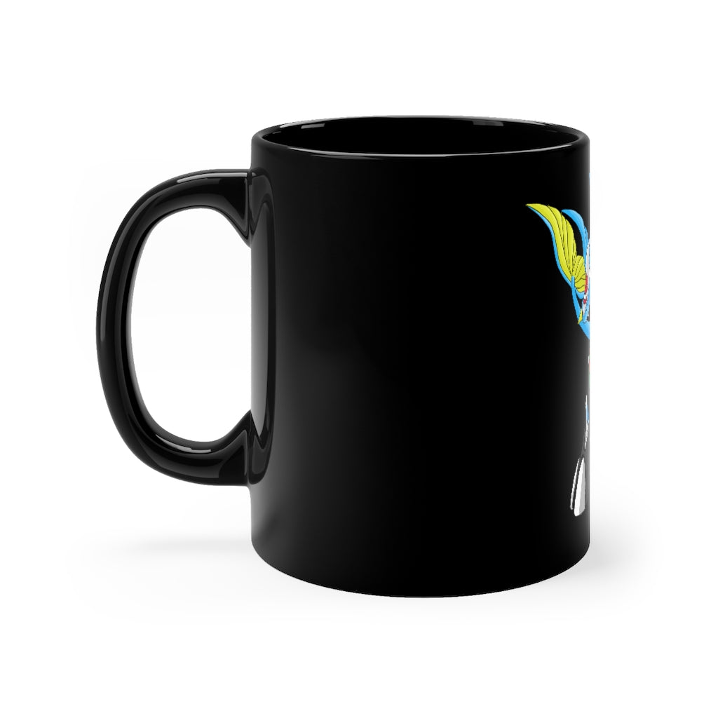 Dragigas Black mug 11oz, featuring a sleek black ceramic design with rounded corners and a comfortable C-handle.
