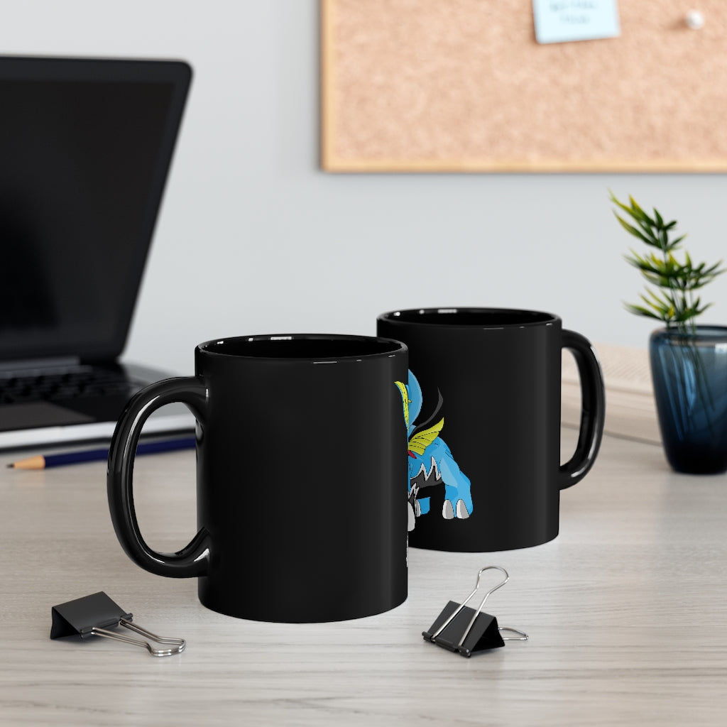 Dragigas Black mug 11oz, featuring a sleek black ceramic design with rounded corners and a comfortable C-handle.
