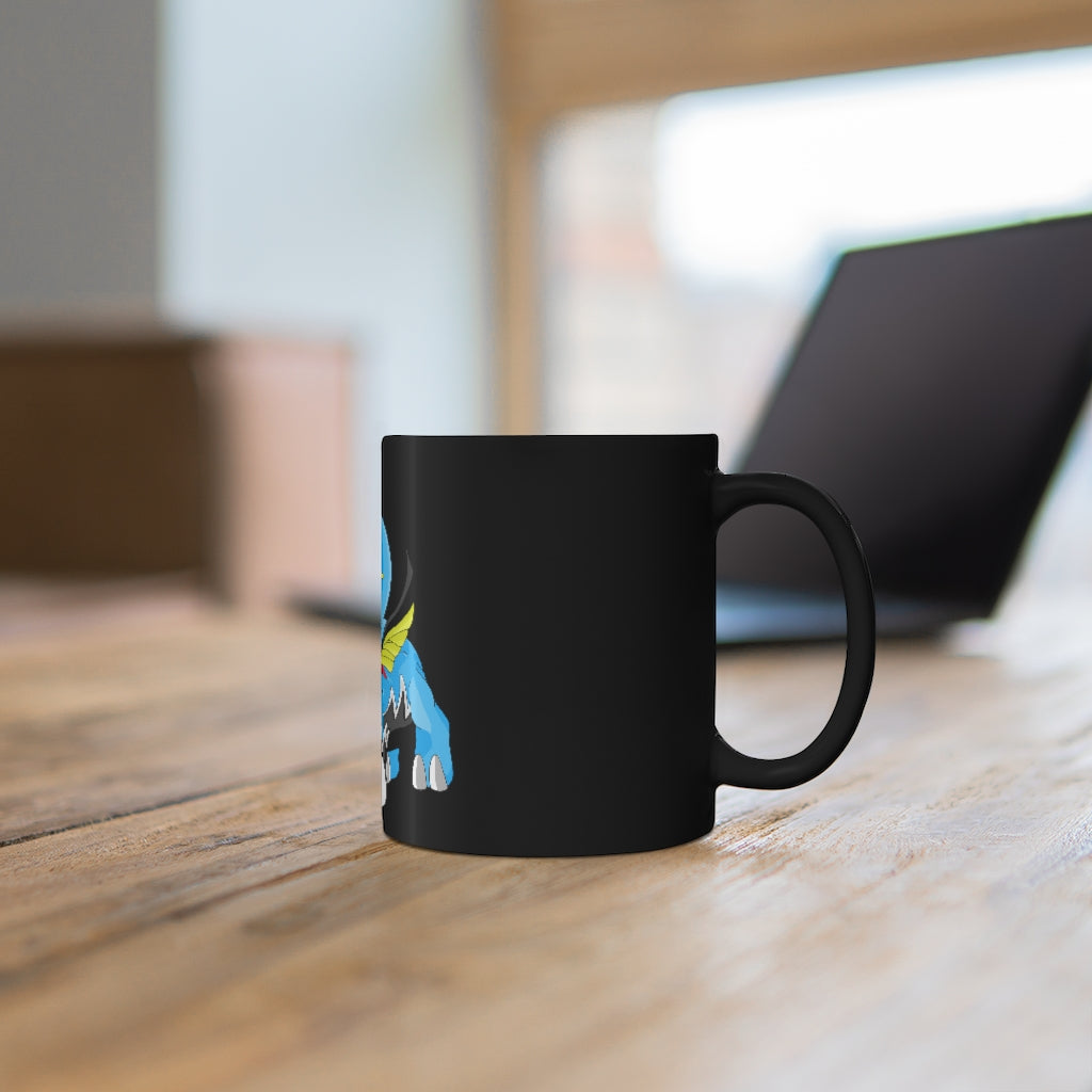 Dragigas Black mug 11oz, featuring a sleek black ceramic design with rounded corners and a comfortable C-handle.