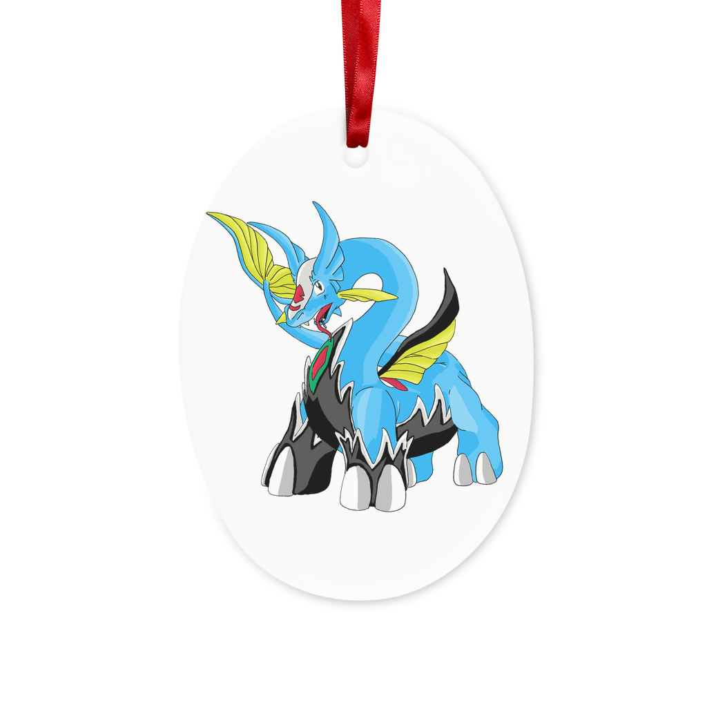 Dragigas Ceramic Hanging Ornament with red ribbon and gold string, beautifully crafted for holiday decoration.
