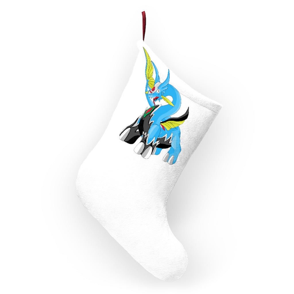 A cozy Dragigas Christmas Stocking made of soft polyester fleece, featuring a festive design and a twill ribbon loop for hanging.