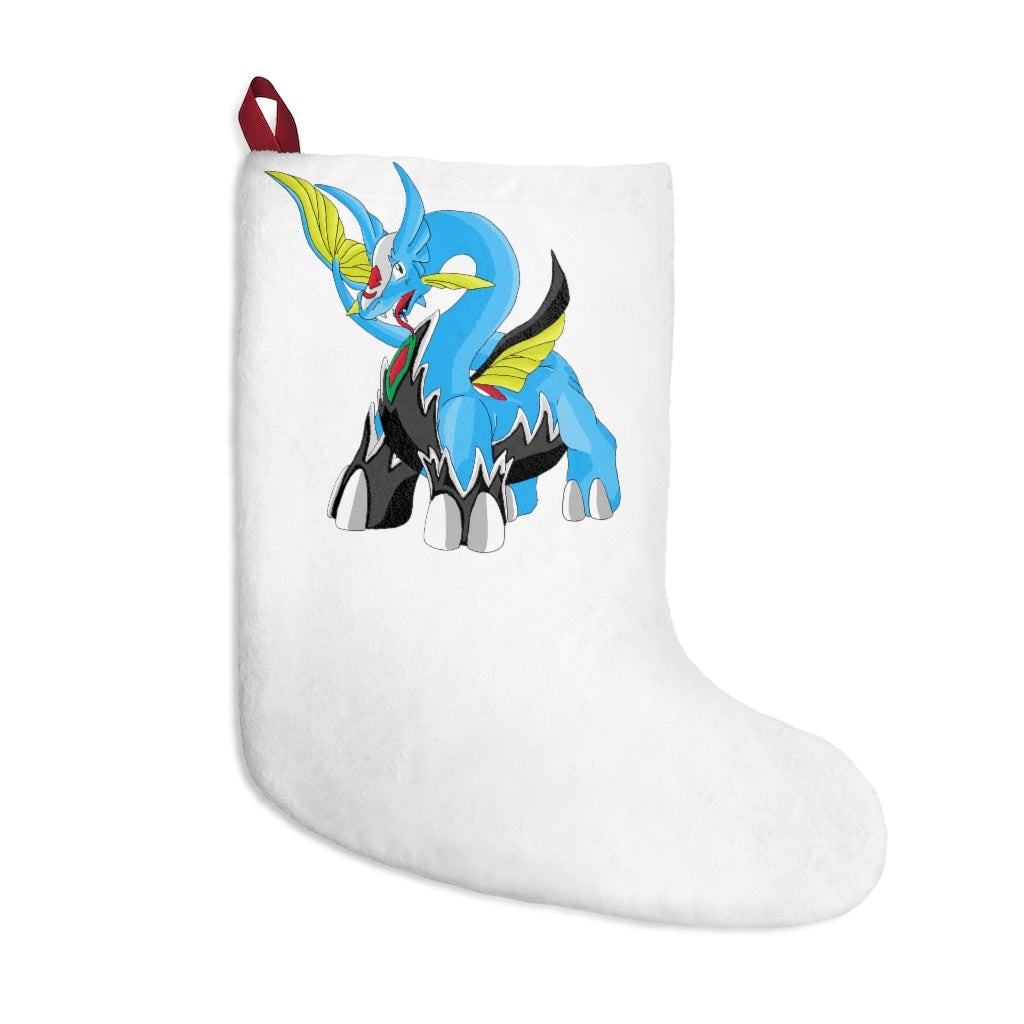 A cozy Dragigas Christmas Stocking made of soft polyester fleece, featuring a festive design and a twill ribbon loop for hanging.