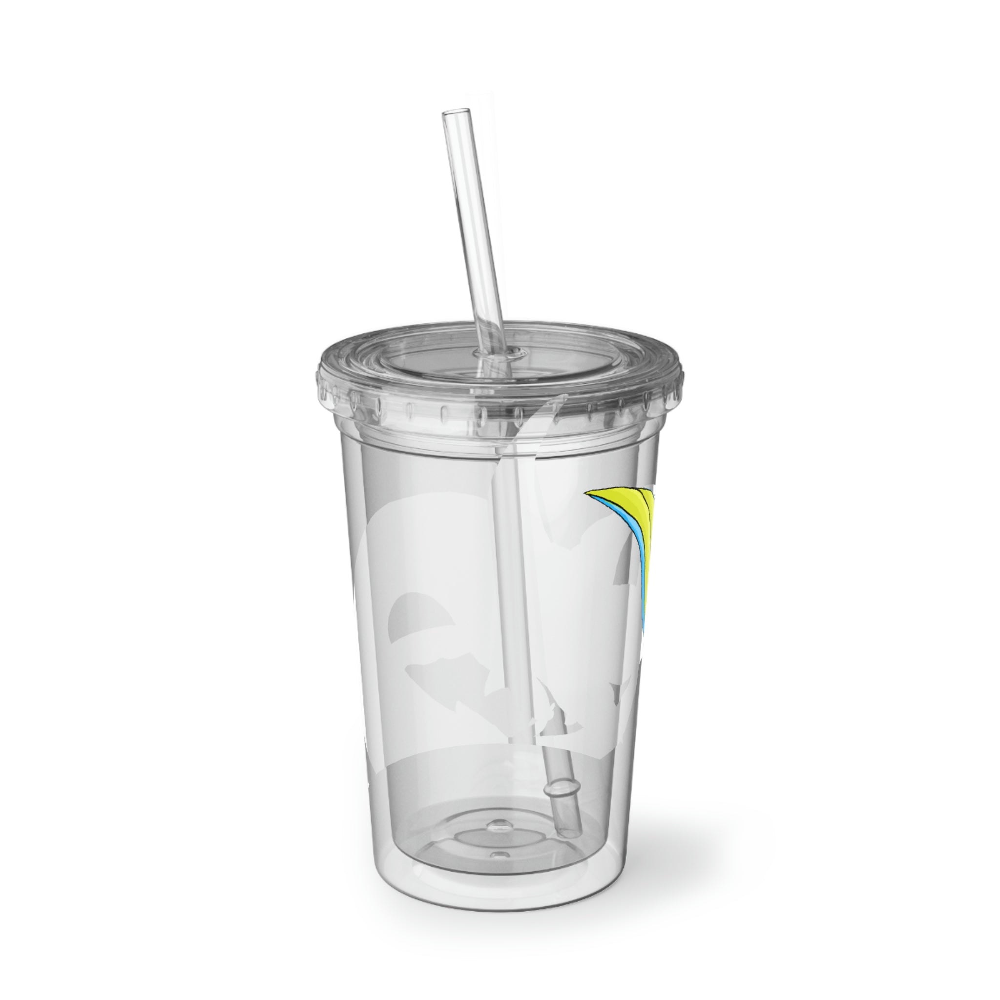 Dragigas Suave Acrylic Cup in stainless steel with a black plastic straw, showcasing a sleek design and customizable surface.