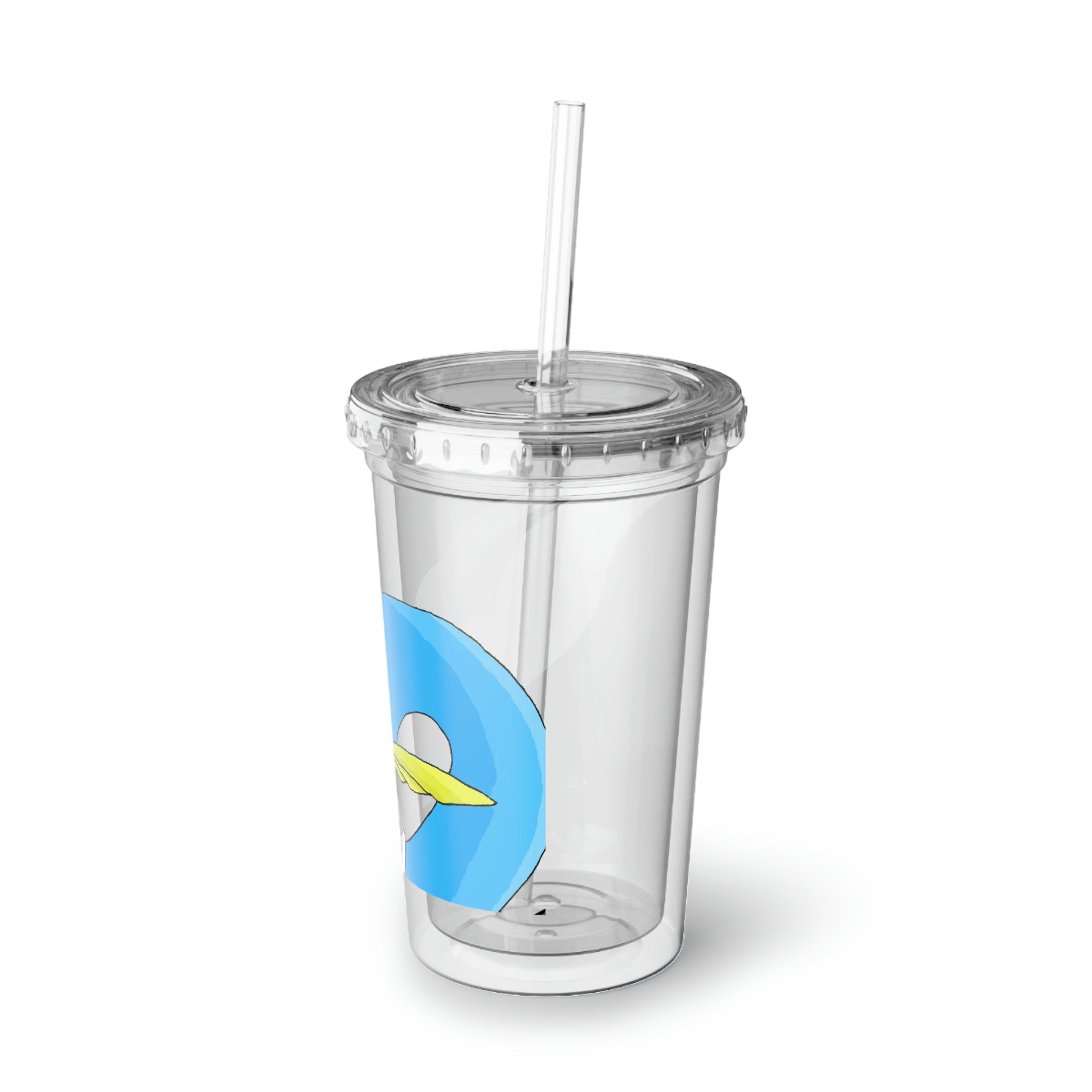 Dragigas Suave Acrylic Cup in stainless steel with a black plastic straw, showcasing a sleek design and customizable surface.