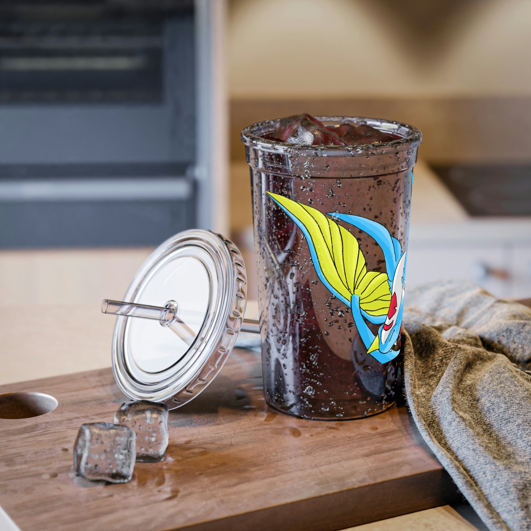 Dragigas Suave Acrylic Cup in stainless steel with a black plastic straw, showcasing a sleek design and customizable surface.