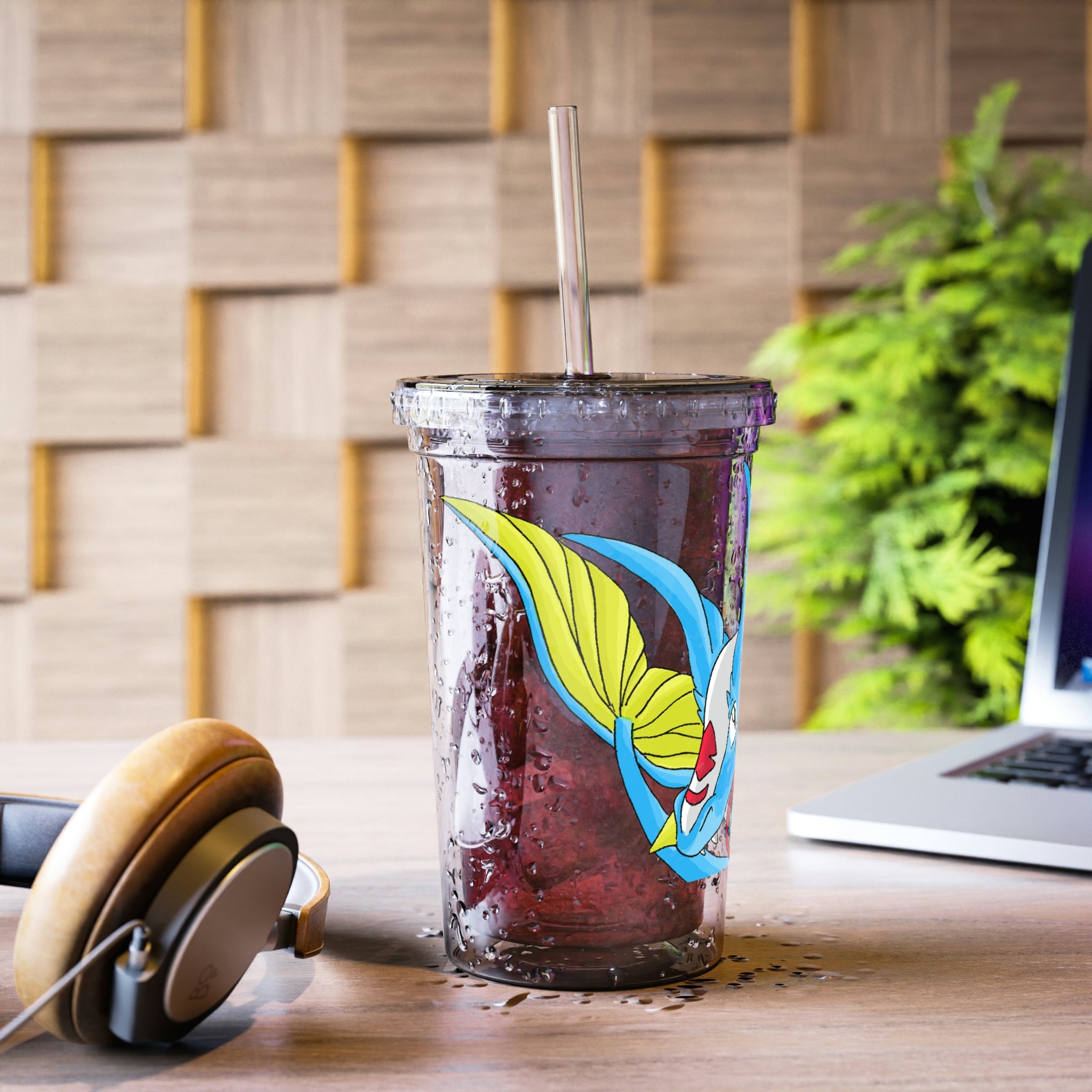 Dragigas Suave Acrylic Cup in stainless steel with a black plastic straw, showcasing a sleek design and customizable surface.