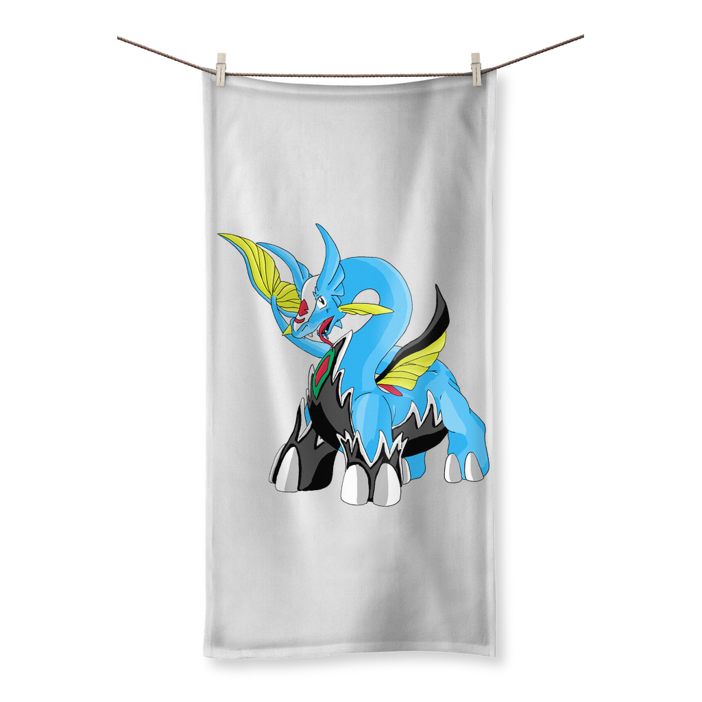 Dragigas Sublimation All Over Towel featuring vibrant prints on one side and soft cotton backing for drying.