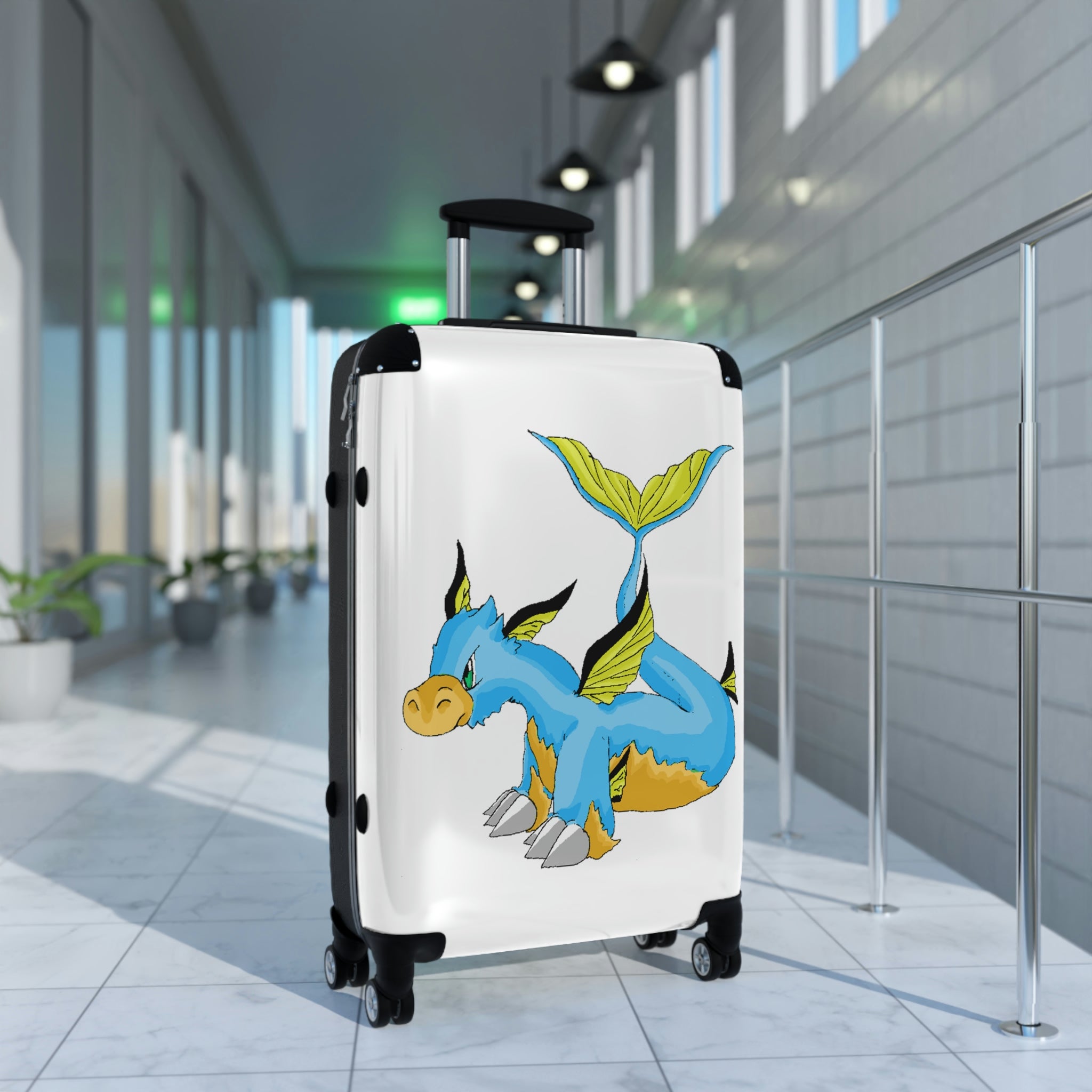 Drago Cabin Suitcase featuring a personalized design, durable hard-shell, and adjustable handle, ideal for stylish travel.
