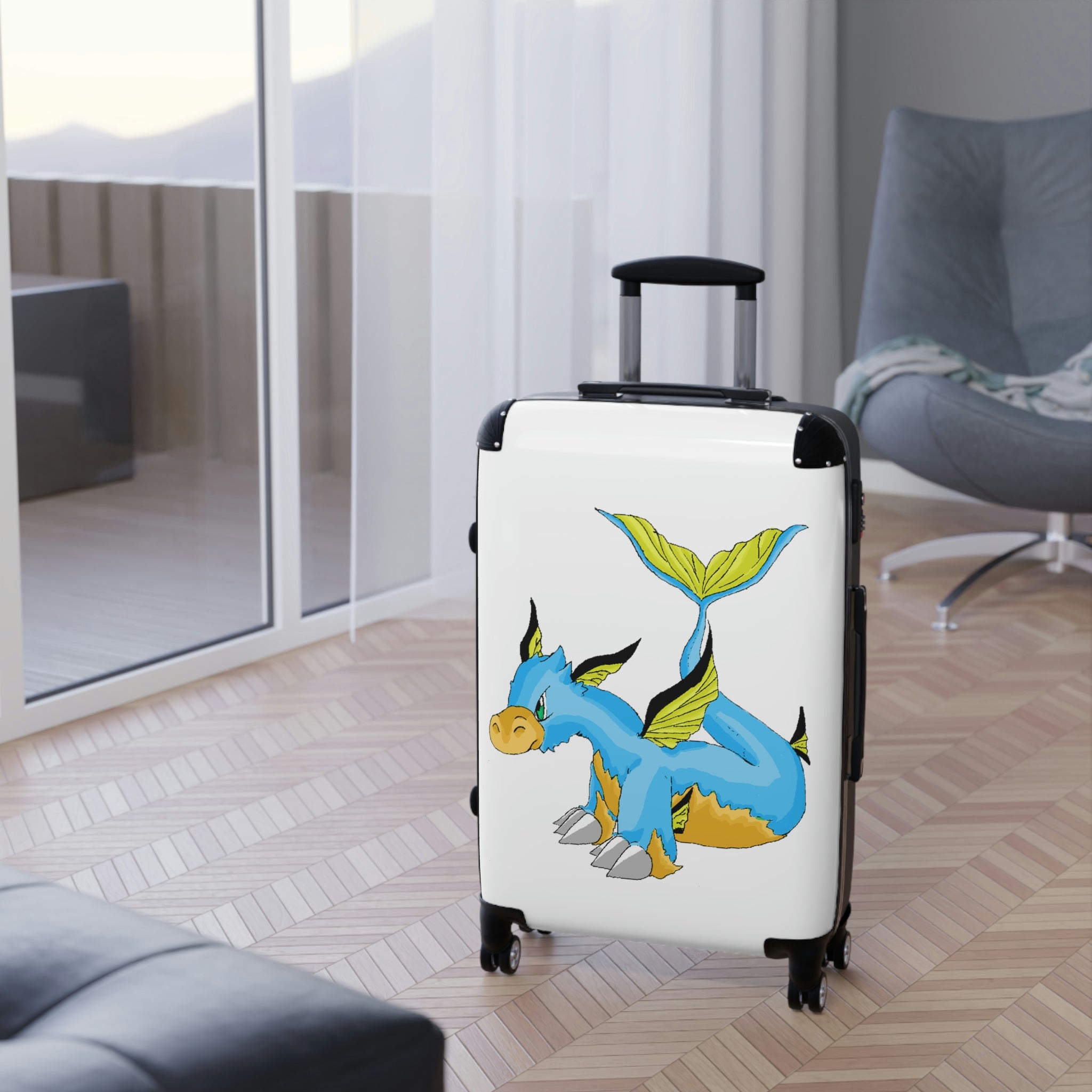 Drago Cabin Suitcase featuring a personalized design, durable hard-shell, and adjustable handle, ideal for stylish travel.