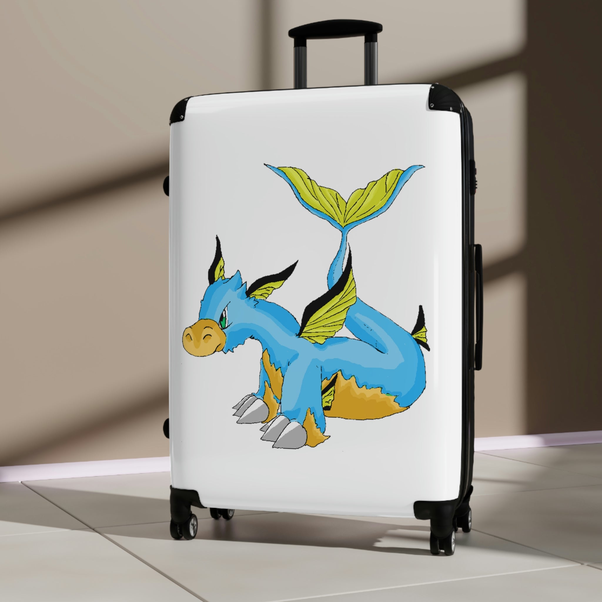 Drago Cabin Suitcase featuring a personalized design, durable hard-shell, and adjustable handle, ideal for stylish travel.