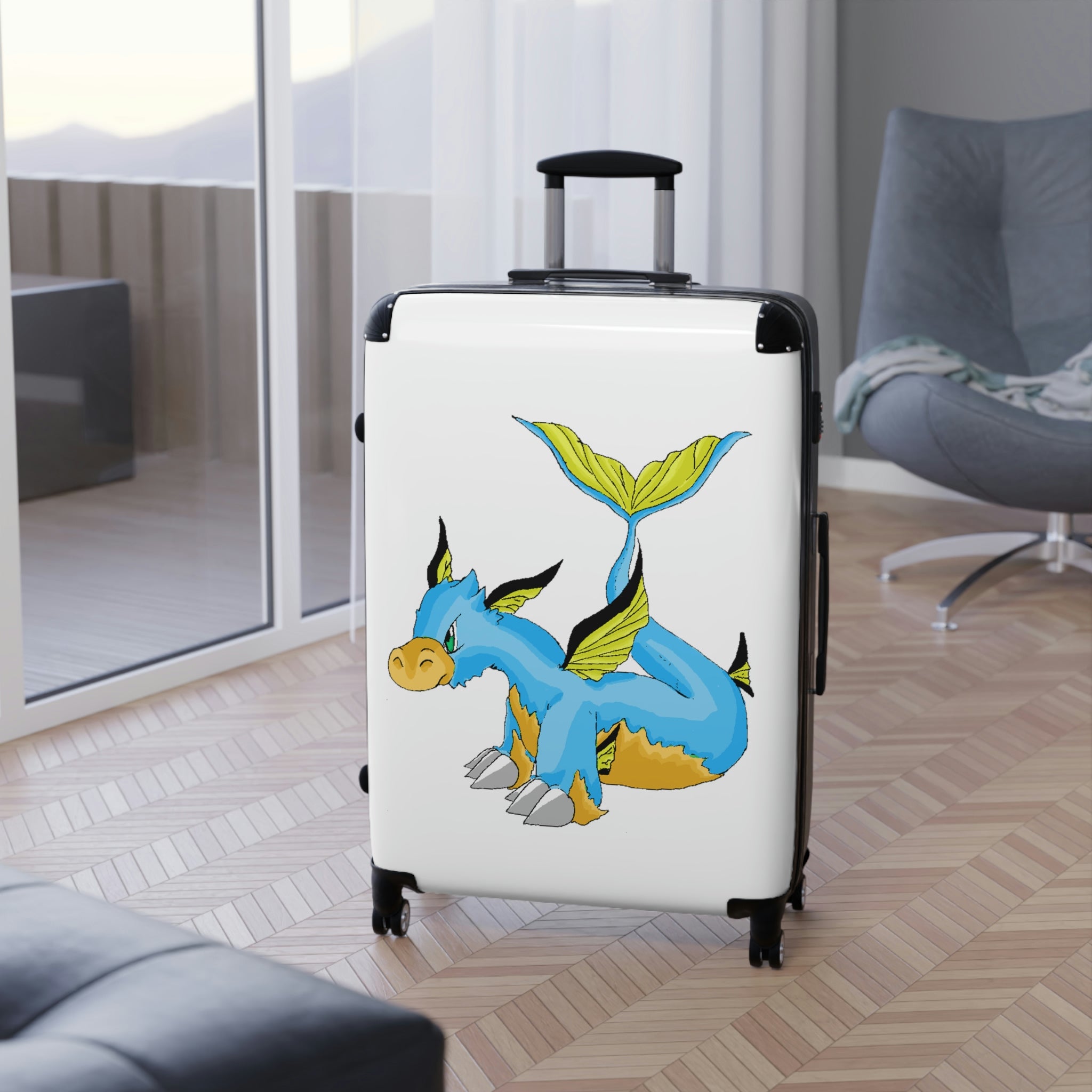 Drago Cabin Suitcase featuring a personalized design, durable hard-shell, and adjustable handle, ideal for stylish travel.